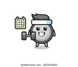 button cell mascot cartoon doing fitness with dumbbell , cute style design for t shirt, sticker, logo element