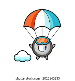 button cell mascot cartoon is skydiving with happy gesture , cute style design for t shirt, sticker, logo element