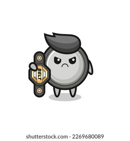 button cell mascot character as a MMA fighter with the champion belt , cute style design for t shirt, sticker, logo element
