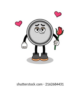mascota de celdas de botón enamorada, diseño de caracteres