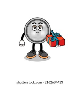 ilustración de mascota de celda de botón que da un regalo, diseño de carácter