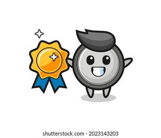 ilustración de la mascota de la celda de botón con una insignia de oro, diseño de estilo lindo para camiseta, pegatina, elemento logotipo
