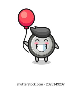button cell mascot illustration is playing balloon , cute style design for t shirt, sticker, logo element