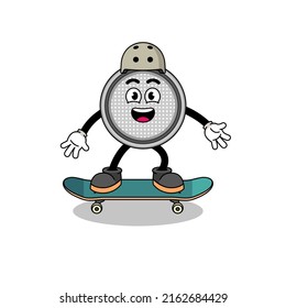 button cell mascot playing a skateboard , character design
