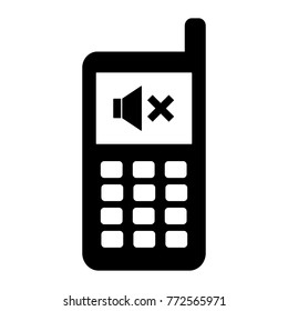 Button cell phone with antenna and MUTE sign on screen. Vector icon.