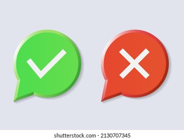 button with check mark and cross icon. true or false
