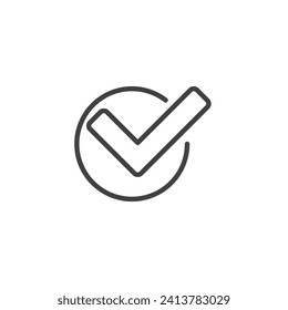Button with check mark line icon. linear style sign for mobile concept and web design. Success Button outline vector icon. Symbol, logo illustration. Vector graphics