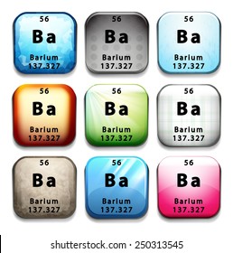 A button with the chemical element Barium on a white background