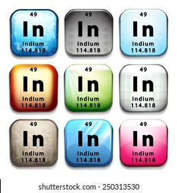 A button with the chemical element Indium on a white background