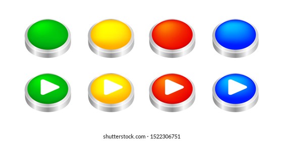 button circle 3d shape for buttons games play isolated on white, colorful modern buttons simple and convex, sphere button flat style icon sign for application play, buttons play for website and app