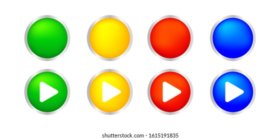 button circle 3d shape for buttons games play isolated on white, colorful modern buttons simple and convex, sphere button flat style icon sign for application play, buttons play for website and app