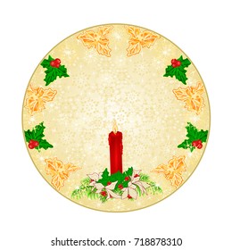 Button circle Christmas decoration snowflakes red candlestick and poinsettia vintage  vector illustration editable hand draw