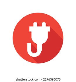 Círculo de botón con icono de enchufe eléctrico en color rojo. Ilustración vectorial.