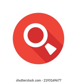 Button circle with magnifier, search icon in red color. Vector illustration.