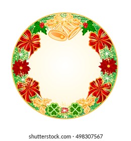 Button circular  Christmas Spruce with bells and ribbons vector illustration