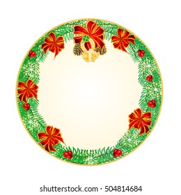 Button  circular Christmas Spruce lucky symbols Four Leaf Clover horseshoe pig  vector illustration