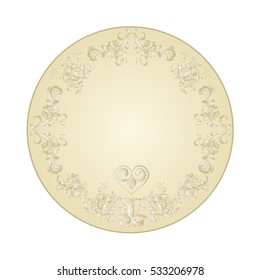 Button circular  festive with a heart filigree floral ornaments vintage vector illustration