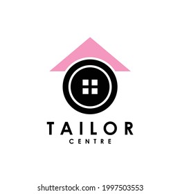 button cloth with house icon for tailor center logo design vector