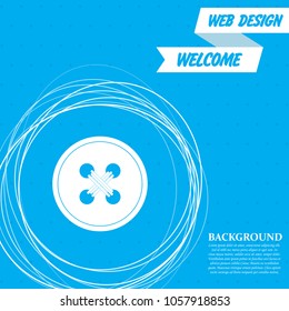 button for clothes icon on a blue background with abstract circles around and place for your text. Vector illustration