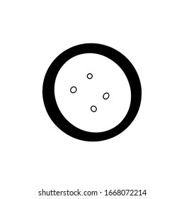 Button for clothing in the style of Doodle.Black and white illustration.Contour drawing Button with four holes and a black rim.Sewing accessories.Vector image