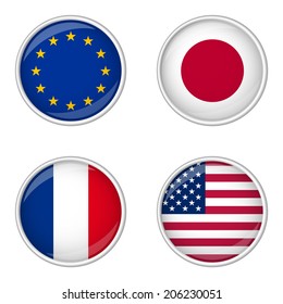 Button collection - Europe, Japan, France, USA