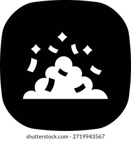 Ein Knopf-Konfetti-Stapel-Symbol mit verstreuten Stücken um einen Hügel, symbolisiert festliche Überreste und Feierelemente.