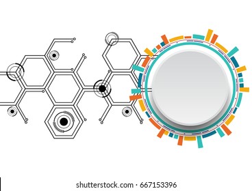 Button with connection hexagons on white background vector technology background