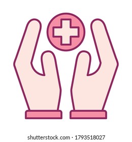 button with cross between hands line and fill style icon design of Charity and donation theme Vector illustration