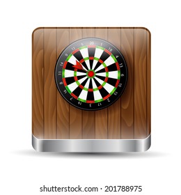 Button, darts on a wooden background