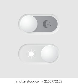 Button with day and night switching mode. Neomorphism element design for user interface. Vector illustration.