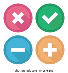 Button day site. Signs plus, minus, tick and cross. Vector illustration. 