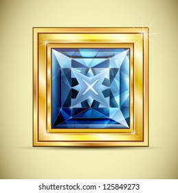 button for a decoration in a gold frame with the diamond of princess. Vector.