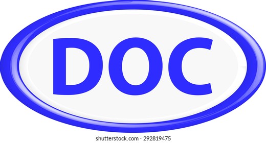 Button DOC . The round shape. 3D. Vector illustration.