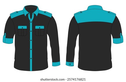 Button down collar office shirt template front and back view