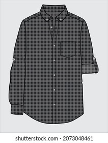 BOTÓN ABAJO COLLAR CON MANGUITOS DE APAGACIÓN CAMISAS GINGHAM PARA HOMBRES Y NIÑOS EN ARCHIVO DE VECTOR EDITABLE