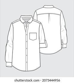 BUTTON DOWN COLLAR WITH TURN UP SLEEVES WOVEN SHIRT DESIGNED FOR MEN YOUNG MEN AND BOYS IN VECTOR ILLUSTRATION