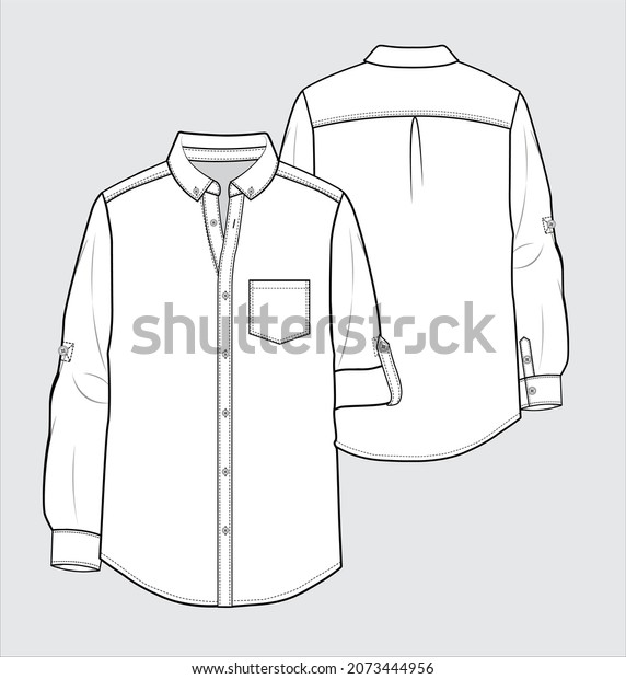 BUTTON DOWN COLLAR WITH TURN UP SLEEVES SHIRT\
FOR MEN AND BOYS IN EDITABLE VECTOR\
FILE