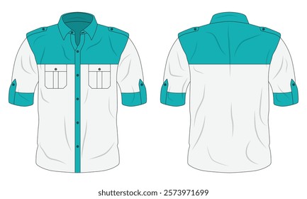 Button down work shirt mockup front and back view