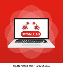A button to download a virus to a laptop. Vector illustration