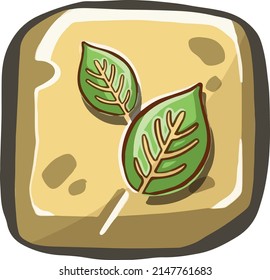 Button with Earth and nature symbol, tree leaves. hand drawn texture
 illustration.
