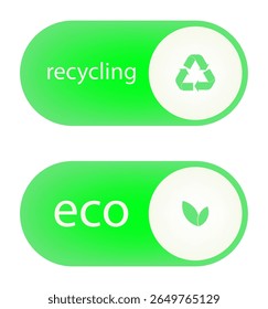 Button with eco symbols. Recycling, leaves. Vector illustration. EPS10.