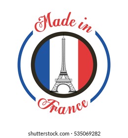 button with eiffel tower and france flag colors over white background. colorful design. vector illustration 