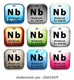 A button with the element Niobium on a white background