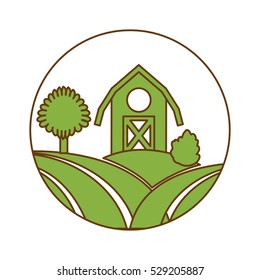 button with farm barn icon over white background. colorful design. vector illustration