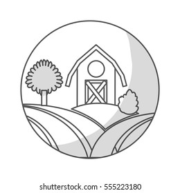 button with farm barn icon over white background. white and black design. vector illustration
