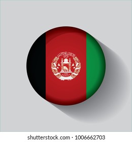 Button Flag of Afghanistan in a round metal chrome frame with a shadow. Icon representing round button Afghanistan flag. Ideal for catalogs of institutional materials and geography.