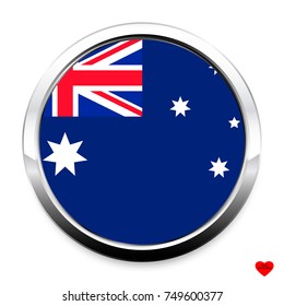 Button Flag of Australia in a round metal chrome frame with a shadow. The symbol of Independence Day, a souvenir, a button for switching the language on the site, an icon.