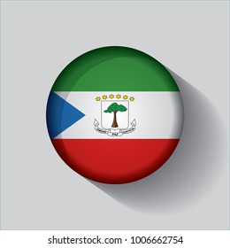 Button Flag of Equatorial Guinea in a round metal chrome frame with a shadow. Icon representing round button Equatorial Guinea flag. Ideal for catalogs of institutional materials and geography.