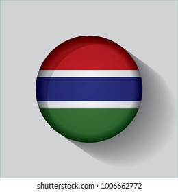 Button Flag of Gambia in a round metal chrome frame with a shadow. Icon representing round button Gambia flag. Ideal for catalogs of institutional materials and geography.