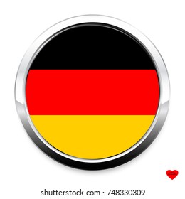 Button Flag of Germany in a round metal chrome frame with a shadow. The symbol of Independence Day, a souvenir, a button for switching the language on the site, an icon.